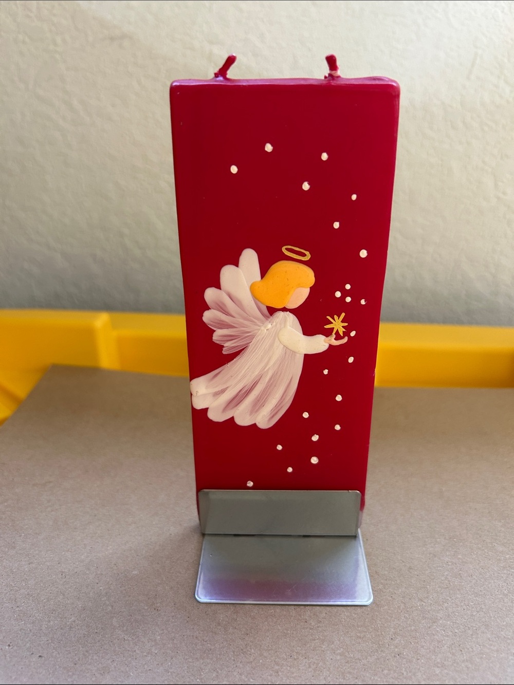 Red Angel Decorative Candle - Hand-Painted Holiday Accent